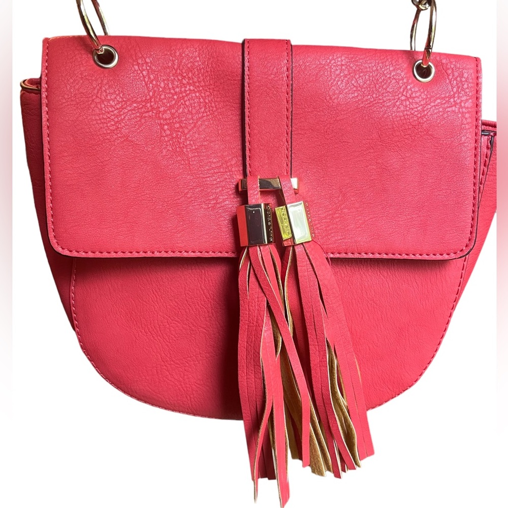 Dolce Vita Coral colored Crossbody Bag‎ with tassels, gold hardware